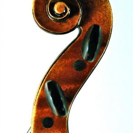 Seitenansicht Schnecke einer Geige mit Wirbeln 